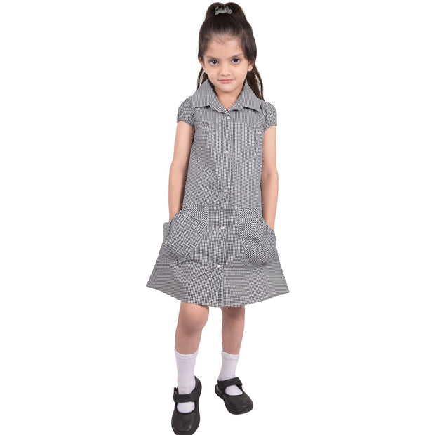 Kids Girls Pack Of 2 Uniform School Dress Gingham Dress With Matching Scrunchies