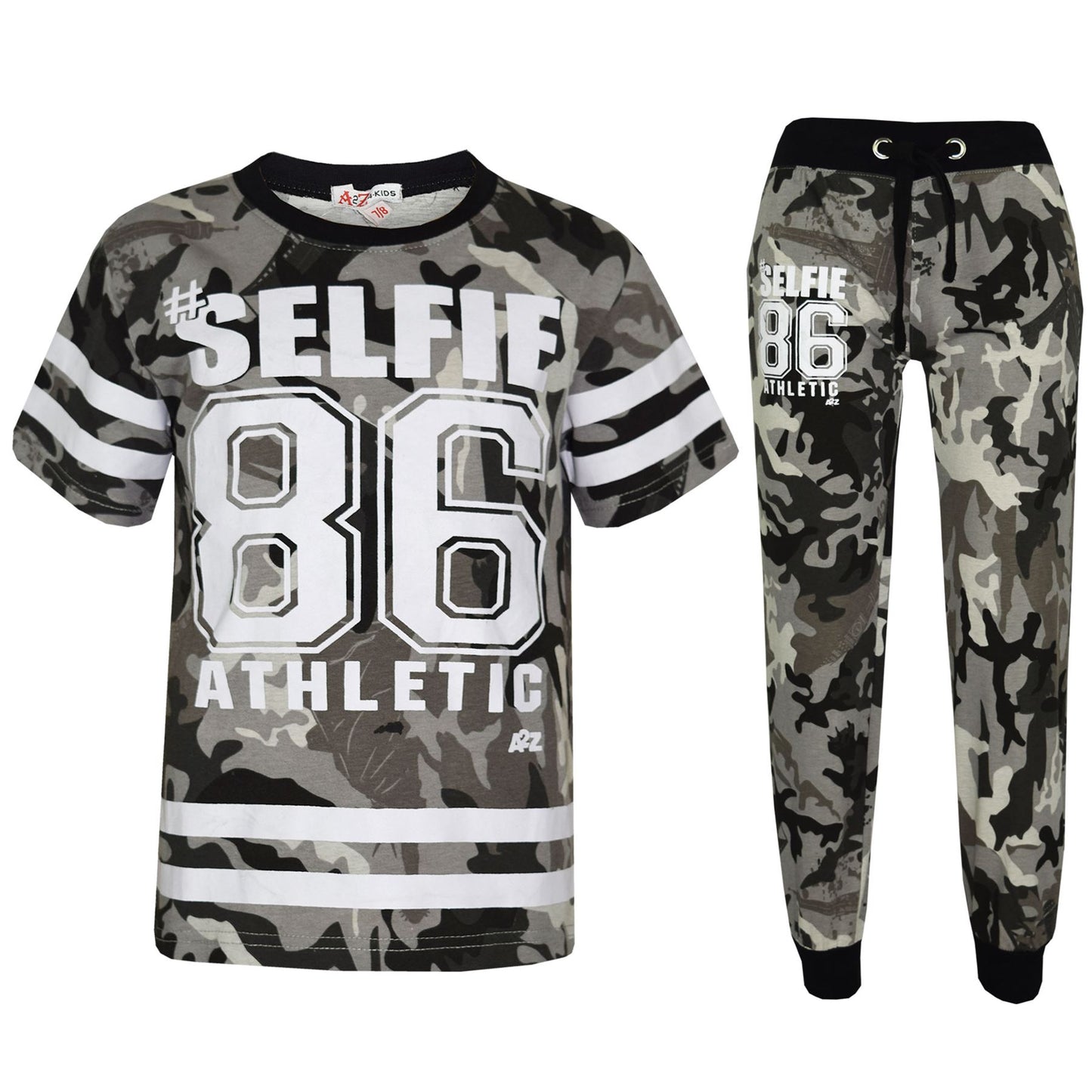 Boys Top Kids Designer's #Selfie 86 Camouflage T Shirt & Trouser Set 7-13 Years