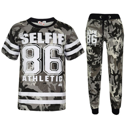 Boys Top Kids Designer's #Selfie 86 Camouflage T Shirt & Trouser Set 7-13 Years