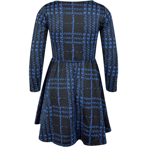 Kids Girls Skater Dress Long Sleeve Tartan Flared Party Summer Dresses 5-13