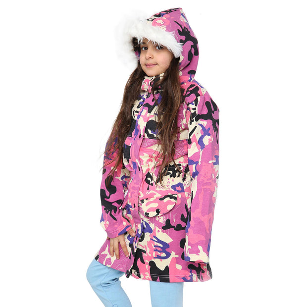 A2Z 4 Kids Camouflage Baby Pink Parka Jacket Faux Fur Hooded Coat Drawstring Waist Fashion Girls Age 5-13 Years