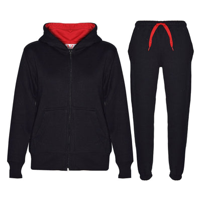 A2Z 4 Kids Unisex Plain Tracksuit Contrast Black And Red Fleece Hoodie with Joggers Jogging Sweatpants Pants Sports Activewear Outfit Set For Childrens Girls Boys Age 5-13 Years