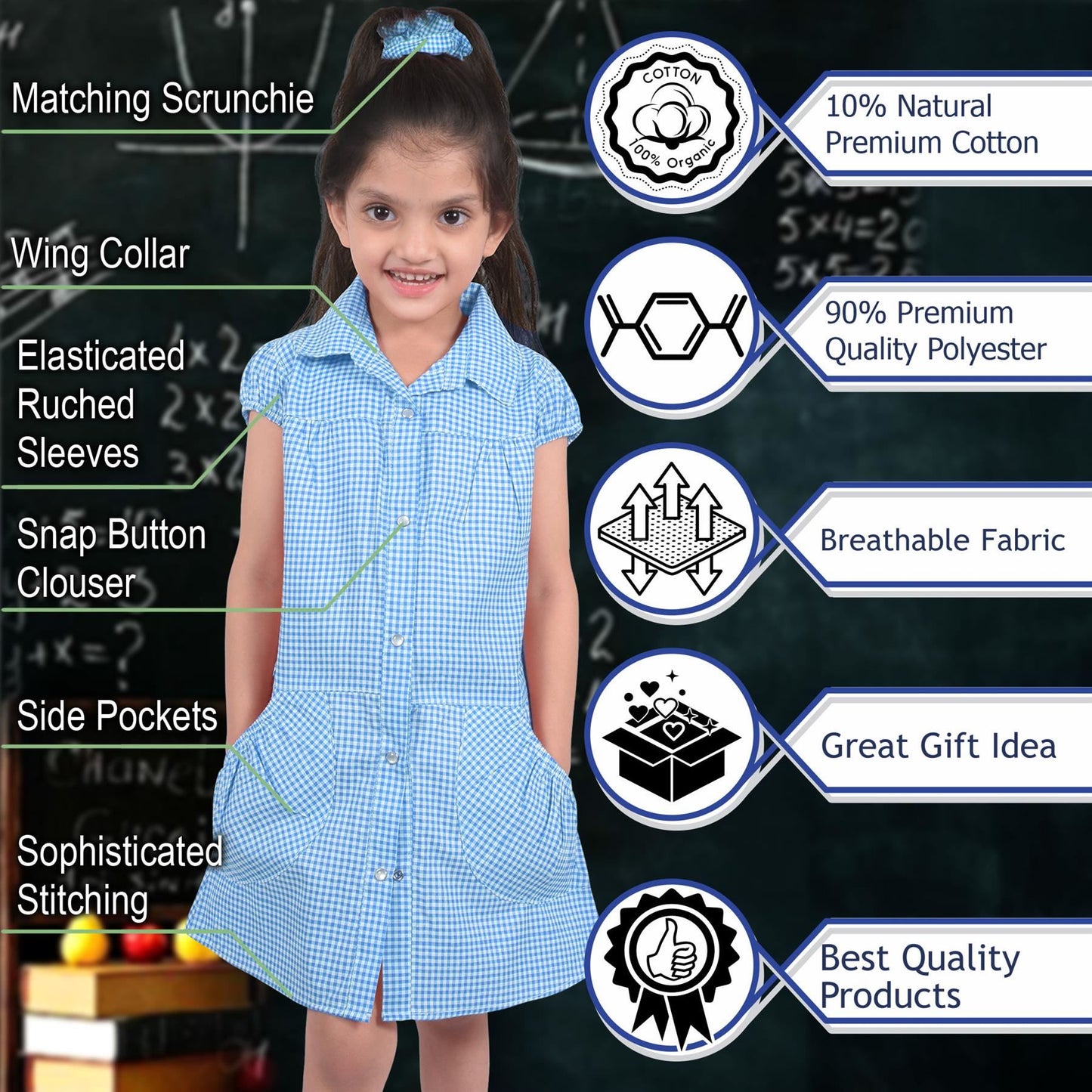 Kids Pack of 2 Girls Dress Breathable with Matching Scrunchies Age 3-14 Years