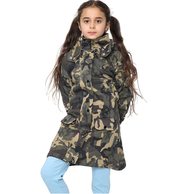 A2Z 4 Kids Camouflage Green Parka Jacket Faux Fur Hooded Coat Drawstring Waist Fashion Girls Age 5-13 Years