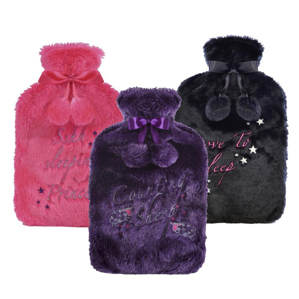 A2Z Hot Water Bottle 2 Litre Slogan Embroidered Fleece Cover Hot Water Bag
