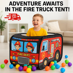 Kids Pop Up Fire Truck Tent with 50 Balls Foldable Playhouse Toy for Toddlers