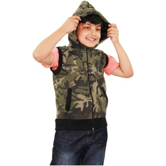 Kids Hooded Gilet Jacket Fleece Fabric No Sleeve Zipper Coat Boys Age 5-13 Year