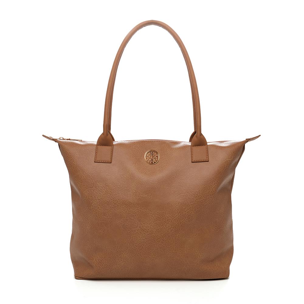 Womens Large PU Leather Tote Bag Shoulder Handbag Work Office Shopper Black Tan