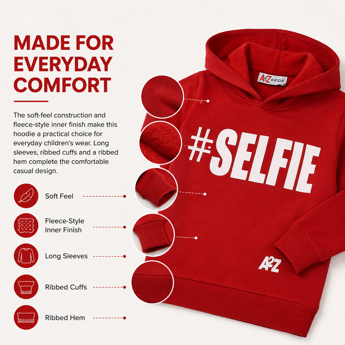 Kids Girls Boys Sweat Shirts Tops #Selfie Hooded Jumpers Hoodies New Age 2-13 Yr