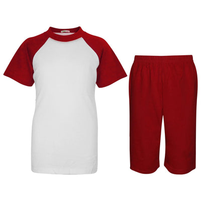 A2Z 4 Kids Raglan Style T Shirt & Shorts Red Contrast PJS Super Soft Matching Top Bottom Pyjamas Comfy Loungewear Dress Up Outfit Gifts for Children Girls Boys Age 5-13 Years - A2Z 4 Kids