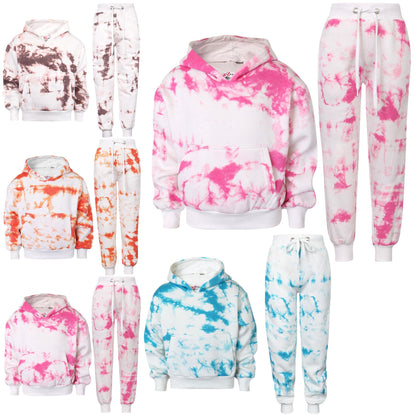 Kids Cropped Tie Dye Tracksuit Hoodie Jogging Sweatpants Girls Age 5-13 Years