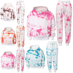 Kids Cropped Tie Dye Tracksuit Hoodie Jogging Sweatpants Girls Age 5-13 Years
