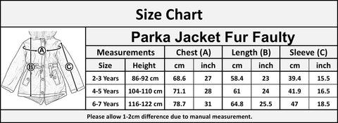 Kids Girls Faux Fur Parka Jacket Hooded Unused Slightly Faded Marks Damaged 2-7