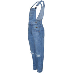 Kids Girls Denim Dungaree Knee Ripped Jeans Overall All In One Jumpsuit