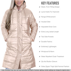 Ladies Adults Long Sleeve Oversized Stone Hooded Quilted Padded Coat Jacket