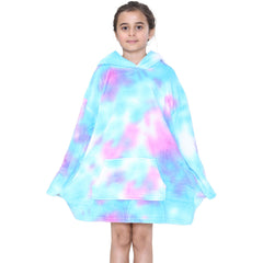 Kids Girls Boys Oversized Hoodie Blue Tartan Printed Snuggle Soft Fleece Blanket