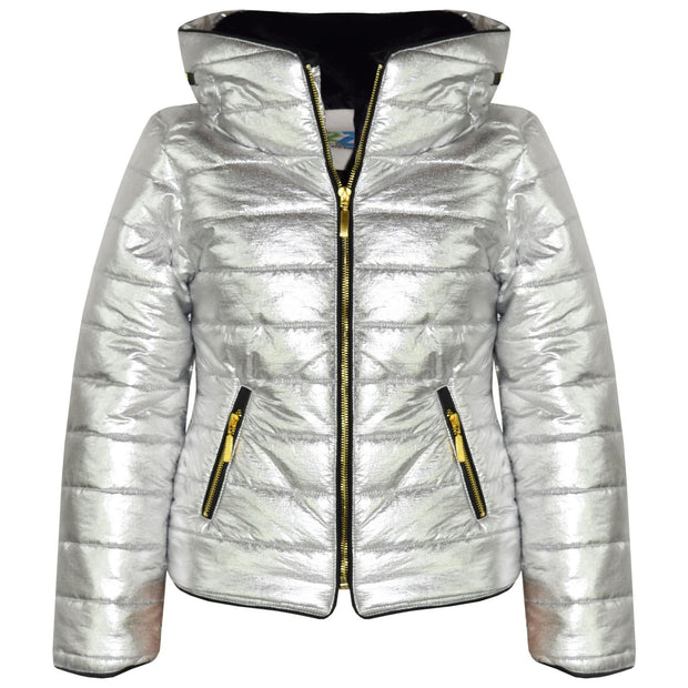 A2Z 4 Kids Kids Girls Jackets Designer's Metalic Foil Padded Puffer Bubble Fur Collar Quilted Warm Coats 3-13 Years