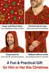 A2Z Men Womens Xmas Micro Fleece Hooded Soft Warm All in One Festive Pyjamas