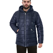 Mens Ladies Zipped Pockets Jacket Navy Puffer Jacket Long Sleeves Coat S-2XL