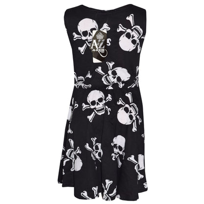 Kids Girls Boys Skull Print Crop Top Legging Skater Dress Halloween Costume 5-13