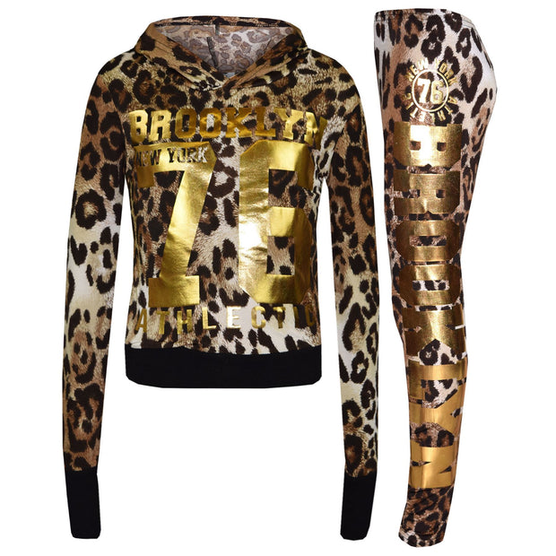 Girls Tops Kids Brooklyn 76 Hooded Crop Top & Legging Lounge Wear Set 7-13 Years