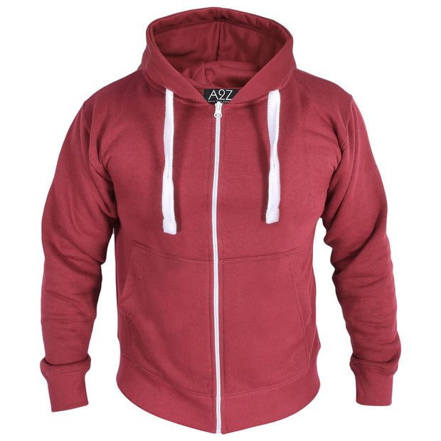 Mens Fleece Plain Zipper Hooded Long Sleeve Sweatshirt For Adults S-4XL
