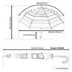 Kids Girl Stick Umbrella Monochromatic Rainbow Stripes Lightweight Brolly Canopy
