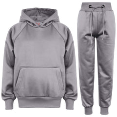 Kids Girls Boys Plain Tracksuit Hooded Sweat Hoodie Bottom Jog Suit Joggers 5-13