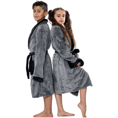 Kids Soft Fleece Bathrobe Dressing Gown Hooded Swim Beach Girls Boys 2-13 years