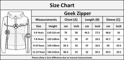 Kids Boys Girls Unisex Jackets Geek Print Fleece Zipper Hooded Hoodie Top Jacket