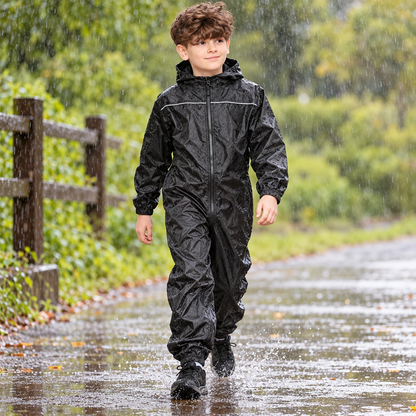 Girls Boys Raincoat Kids Puddle Suit Rainwear Waterproof Hooded Rainsuit 2-13 Yr