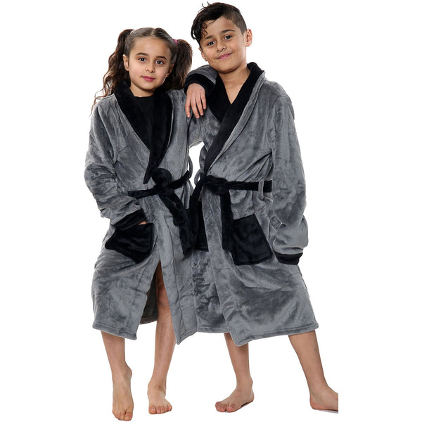 Kids Soft Fleece Bathrobe Dressing Gown Hooded Swim Beach Girls Boys 2-13 years