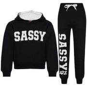 A2Z 4 Kids Girls Tracksuit Sassy Print Fleece Black & White Hooded Crop Top Bottom Jogging Suit Joggers Gift For Girls Age 5-6, 7-8, 9-10, 11-12 & 13 Years