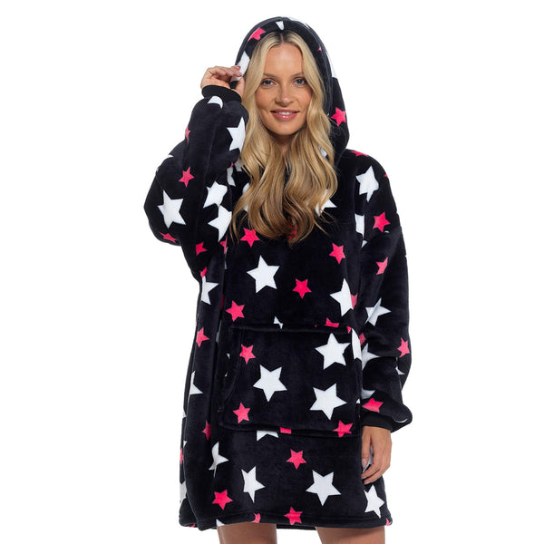 A2Z Ladies Oversized Hoodie Blanket Stars Sherpa Soft Fleece Hooded One Size