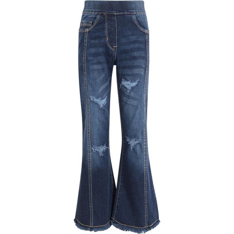 Kids Girls Denim Jeans Stretch Flare Ripped Bell Bottom Pants Jeggings Pants