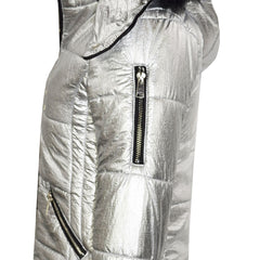 Girls Puffer Jacket Quilted Winter Coat Faux Fur Hood Warm Padded Zipped Coat