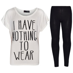Girls Top Kids I Have Nothing To Wear Print T Shirt Tops & Legging Set 7-13 Year