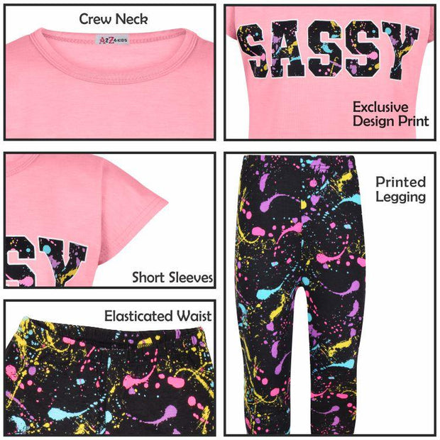 A2Z 4 Kids Girls Top Kids Sassy Print Trendy Baby Pink T Shirt Tops & Fashion Legging Set Age 5-6, 7-8, 9-10, 11-12 & 13 Years