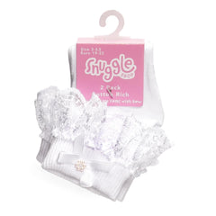 A2Z 4 Kids 2 Pack  Baby Girls Infant Toddler Lace Frilly Bow Socks Newborn Socks