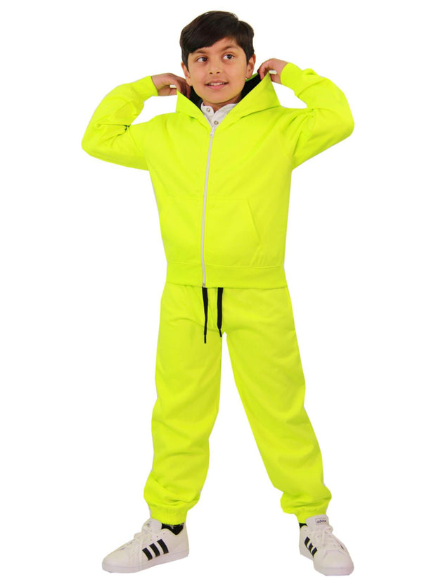 A2Z 4 Kids Boys Girls Plain Tracksuit Contrast Fleece Neon Green And Black Hoodie with Joggers Jogging Sweatpants Pants Sports Activewear Outfit Set For Girls Boys Age 5 6 7 8 9 10 11 12 13 Years