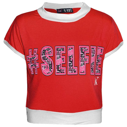 Girls Top Kids #Selfie Print Designer T Shirt & Graffiti Legging Set 7-13 Years