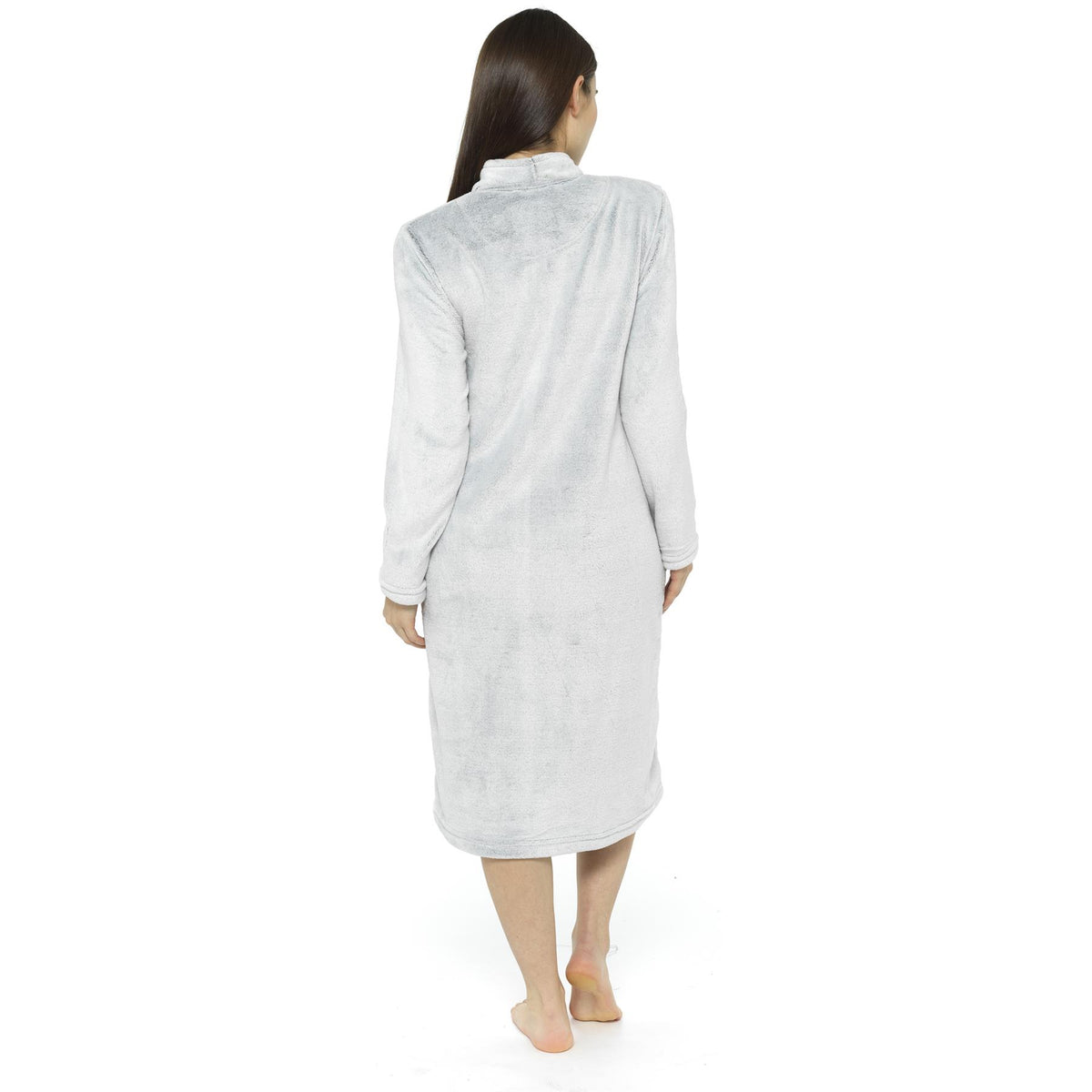 Ladies Dressing Gown Fluffy Bathrobe Women Zip Through Full Length House Coat