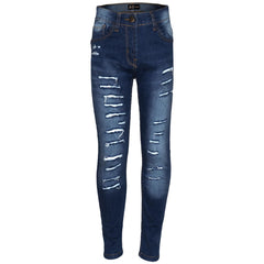 Kids Girls Stretchy Jeans Denim Ripped Faded Fashion Skinny Pants Jeggings 5-14