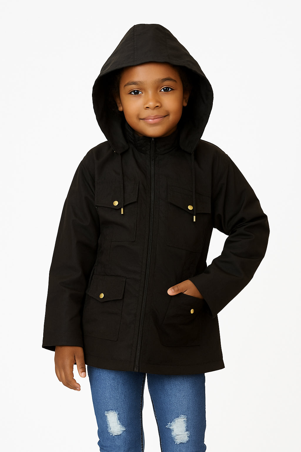Kids Girls Raincoat Jackets Wind Resistant Lightweight Hooded Waterproof Rainmac