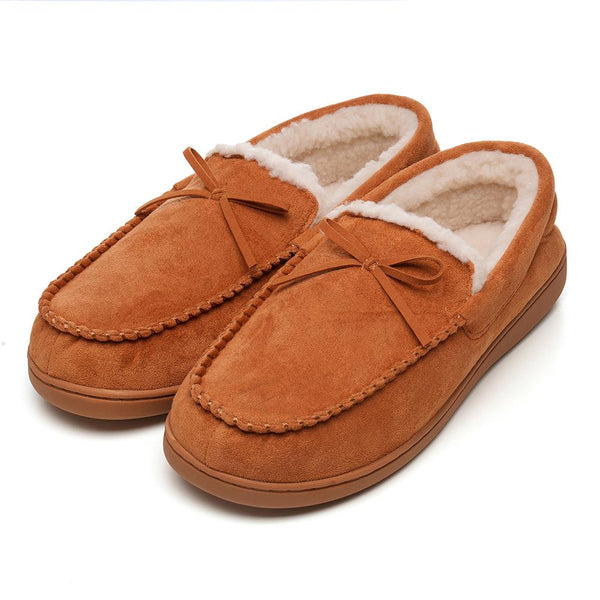 A2Z Mens Tan Moccasin Slippers Warm Fleece Lined  Microfibre Upper Non Slip Sole
