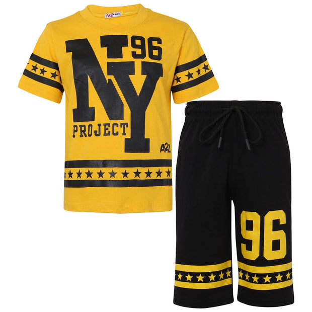 A2Z 4 Kids® Kids Boys Girls T Shirt Short Set Designer's Yellow 100% Cotton NY New York Print T-Shirt Top & Shorts Set Age 5 6 7 8 9 10 11 12 13 Years