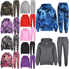 Kids Girls Boys Plain Tracksuit Hooded Hoodie Bottom Jog Suit Joggers 5-13 Years
