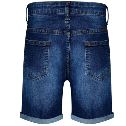 Kids Boys Ripped Dark Blue Denim Shorts Comfort Stretch Jeans Trouser Pants 5-13