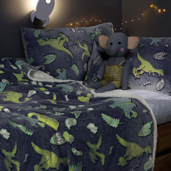 Double Duvet Cover Set Glow In The Dark Dinosaur Super Soft Warm Two Pillow Case
