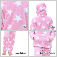 Kids Girls Stars Print Pyjama Extra Soft Loungewear Flannel Fleece PJS Set